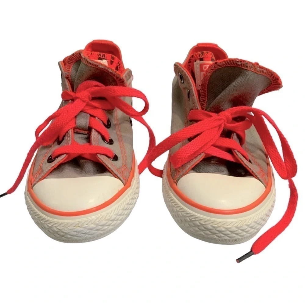 Converse Chuck Taylor Kids All-star Grey Orange Double Tongue Girls Size 1